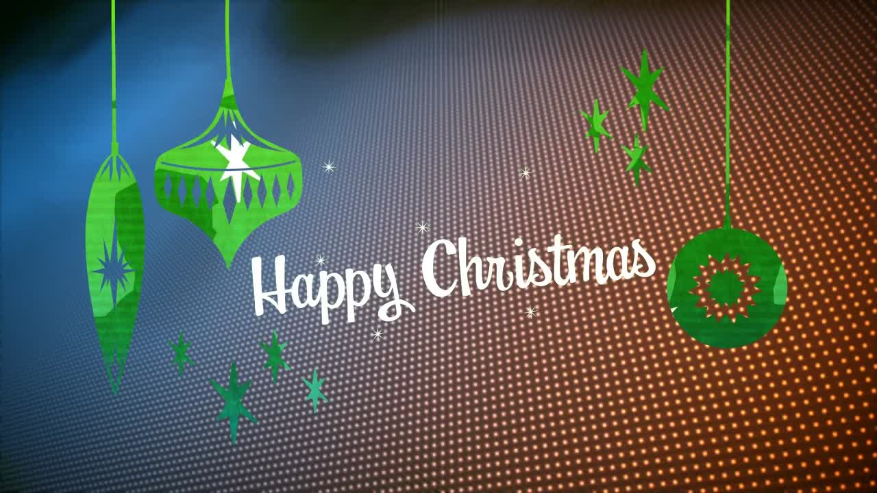 다채로운 배경에 행복한 크리스마스 텍스트와 장식의 애니메이션