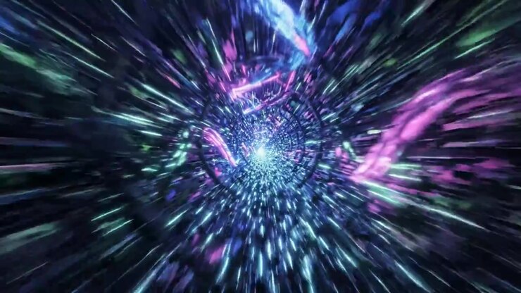 A mesmerizing journey through a vibrant, neon-lit tunnel filled with pulsating colors and dynamic motion, creating an immersive experience of light and energy.