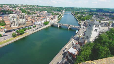 view at bridge of huy, pont roi baudouin, belgium, ardennes, europe, 4k, 50fps