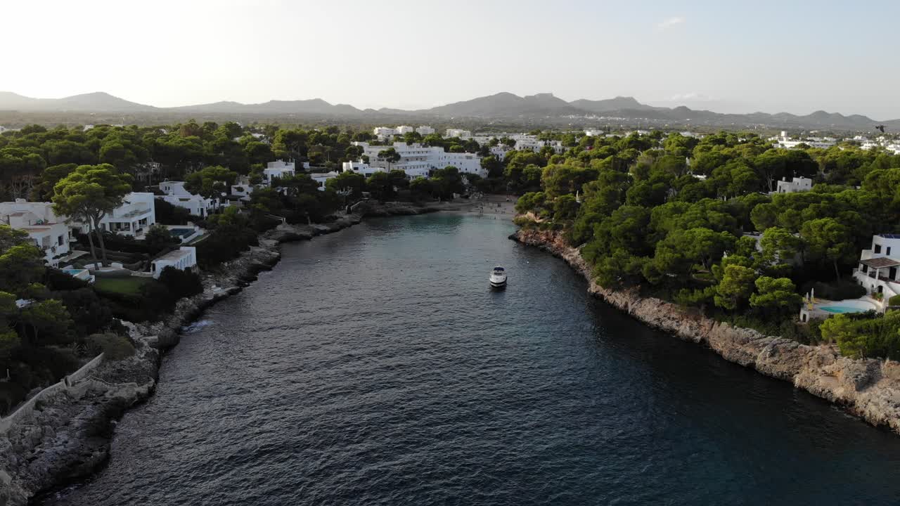 Aerial video shot during sunset in Cala D'or (Golden Coast), Mallorca.