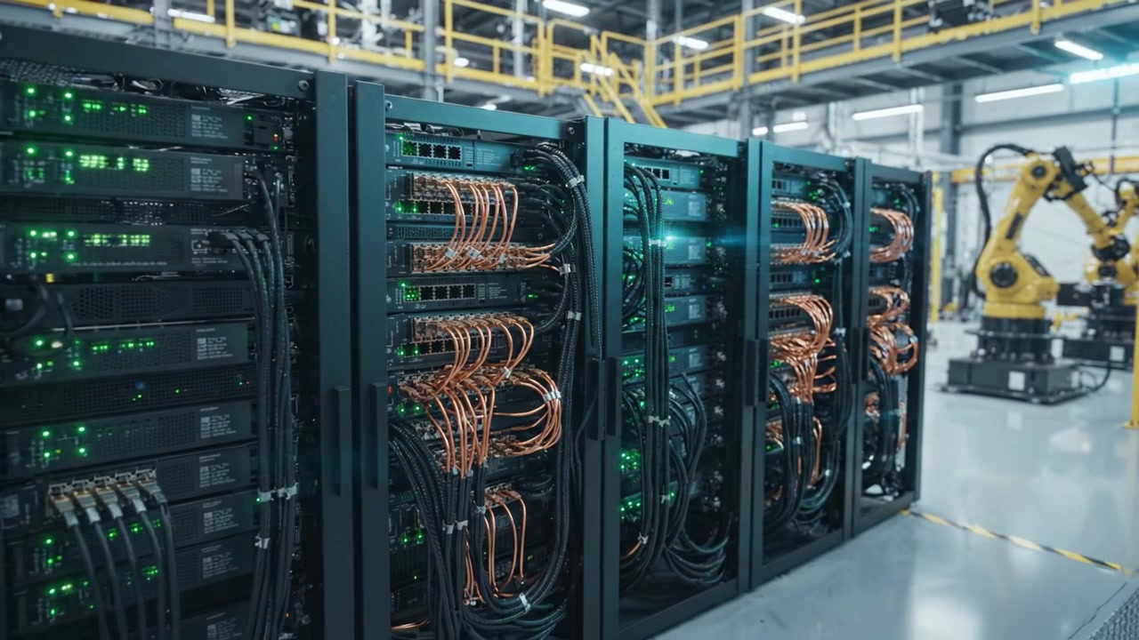 Advanced Industrial Network with Multiple High-Performance Servers and Robotic Arms in an Automated Data Center Setting