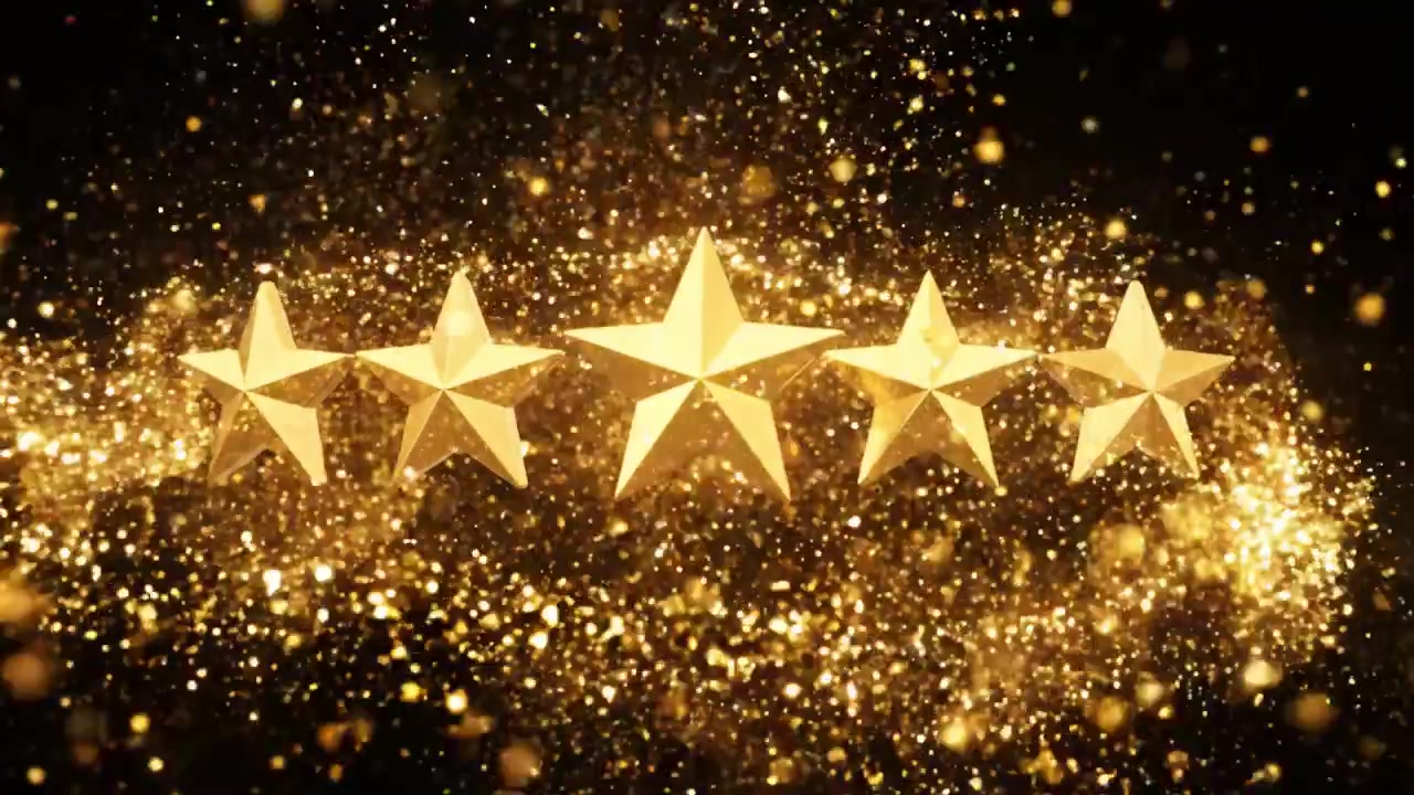 Uno scintillante spettacolo di stelle dorate: elegantemente disposte in fila, ogni stella brilla intensamente su uno sfondo scintillante, a significare eccellenza e successo