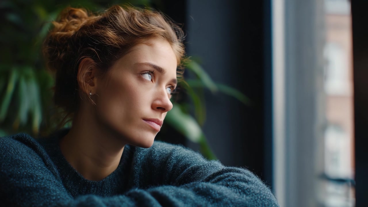 Contemplative Moment: A Young Woman Reflects While Gazing Out the Window, Deep in Thought Surrounded by Natural Beauty and a Calm Atmosphere