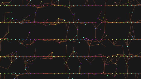 griglia simmetrica vibrante di linee gialle, arancione e rosse con punti bianchi su sfondo nero