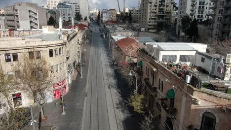 jerusalem city center with jaff street and light rail, aerial