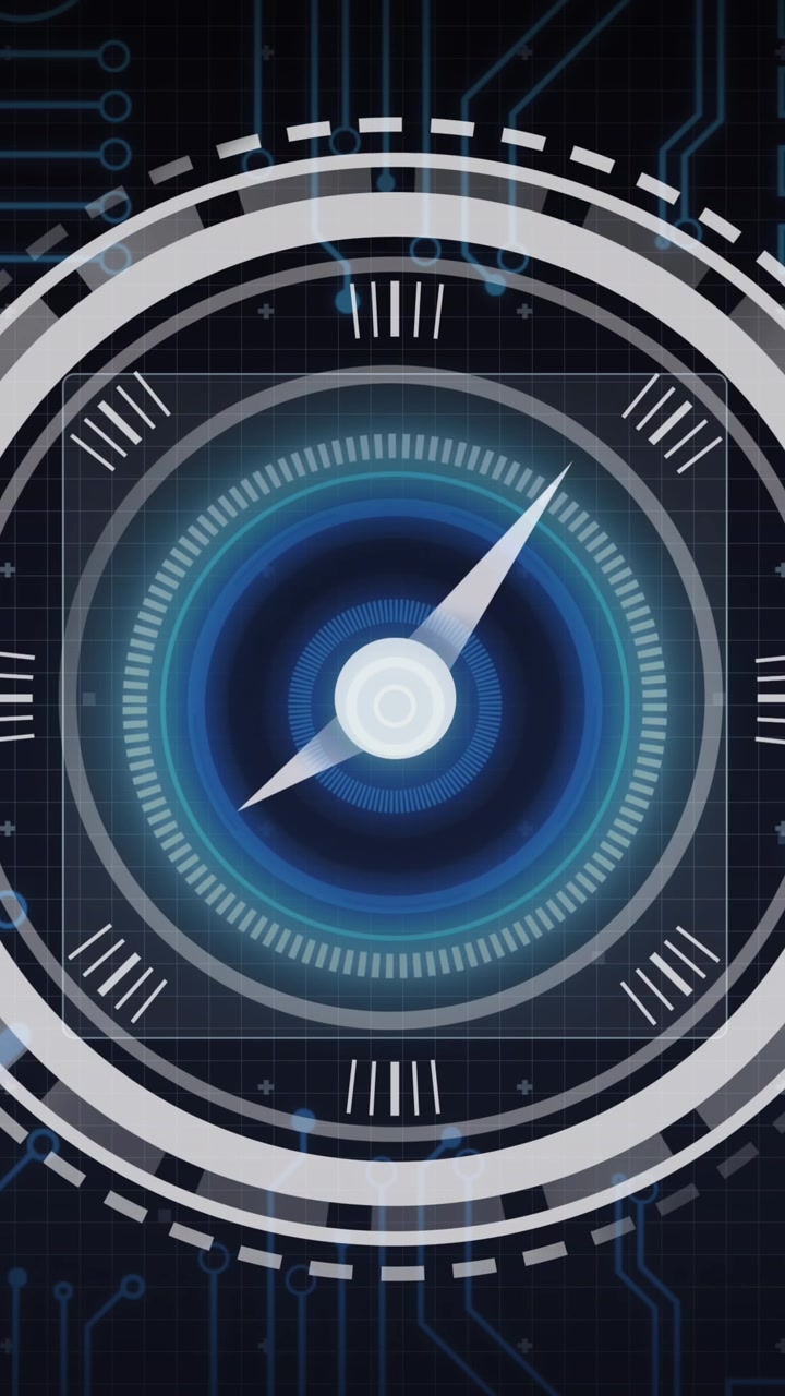Animation of clock, scope scanning and data processing