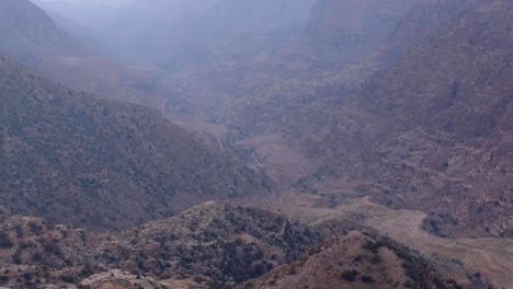 Natural-environment-of-Dana-Biosphere-Reserve-and-Rift-Valley-rugged-mountainous-canyon-landscape-view-in-Jordan,-Middle-East