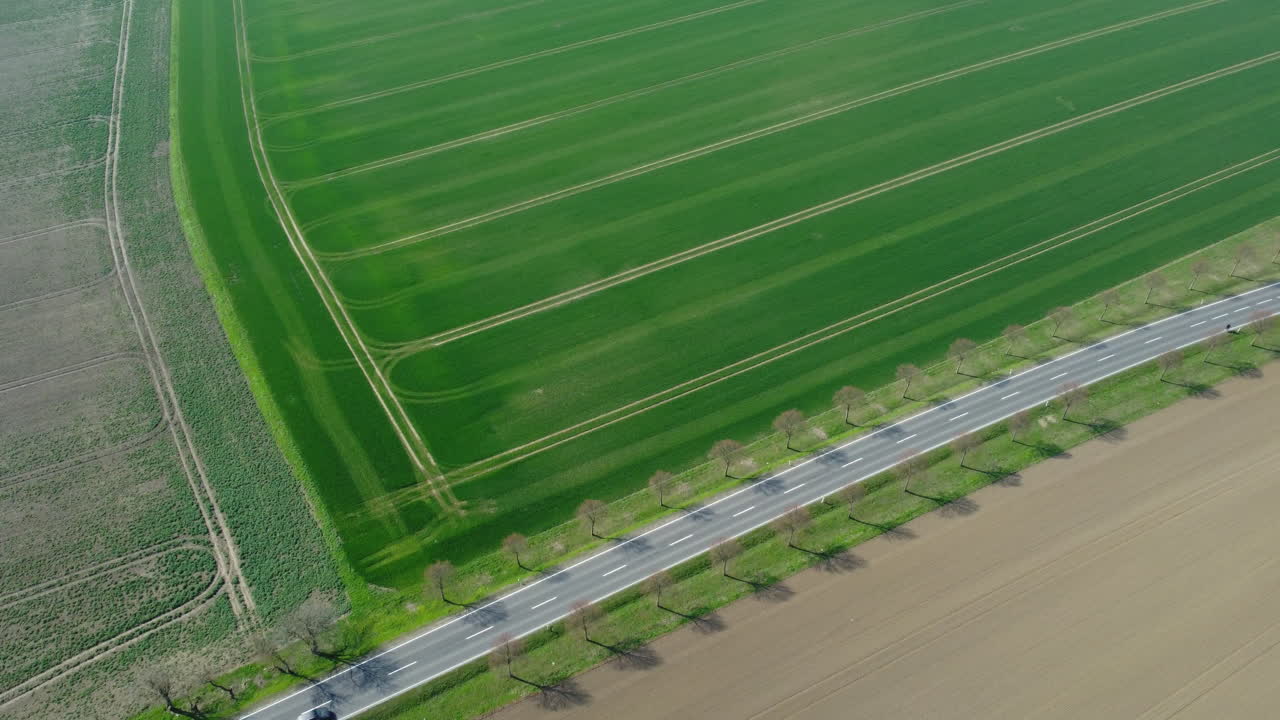 Aerial View of Fields and Road