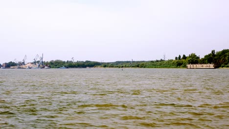 view of the danube and galati shipyard, romania