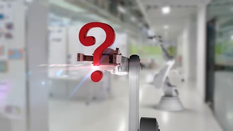 Digitally-generated-video-of-white-robotic-arm-holding-red-question-mark-3d-