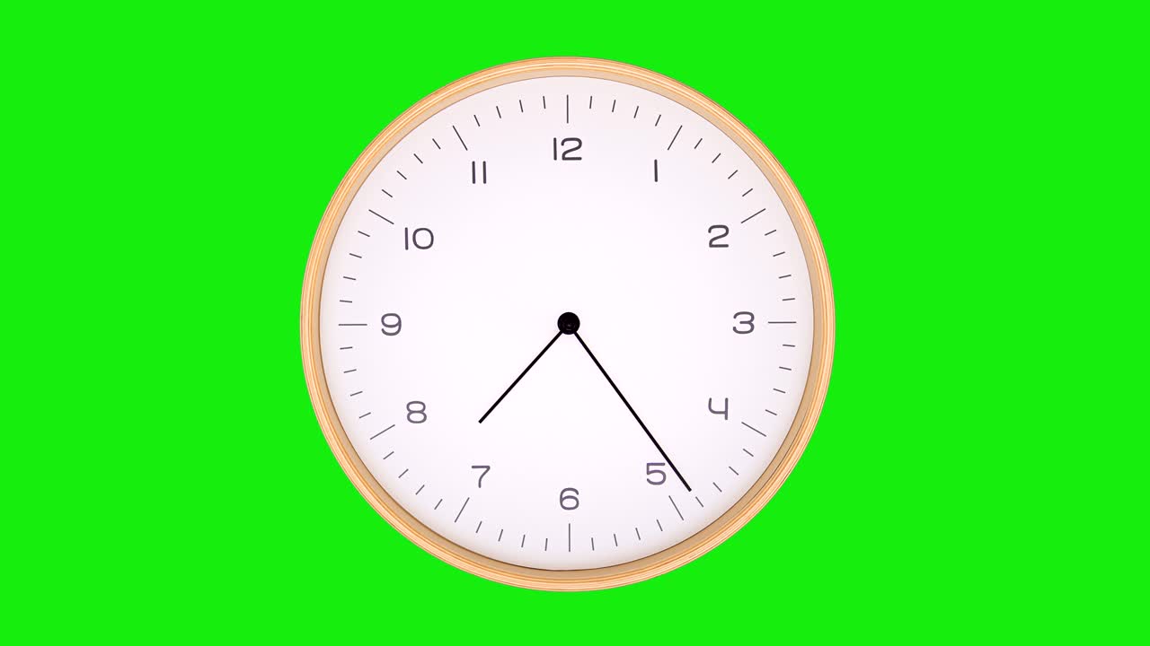 Time lapse Close-up wood clock Start time12:00 stop 12:00 clock walking 12 hours on green screen background, chroma key.