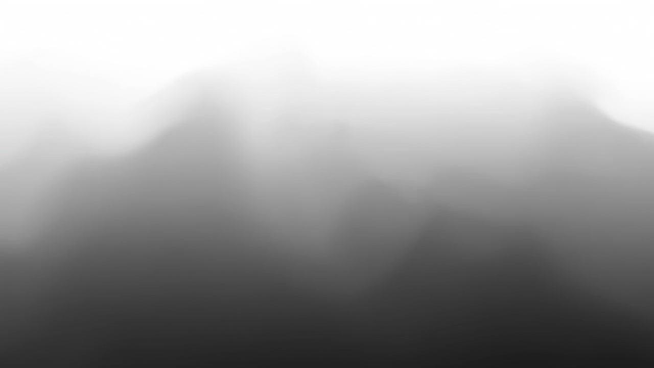 Layered mountain and hill forms emerge from dense monochrome mist while drifting fog slowly reveals midground slopes, distant ridges, soft contours, muted depth, and quiet open space