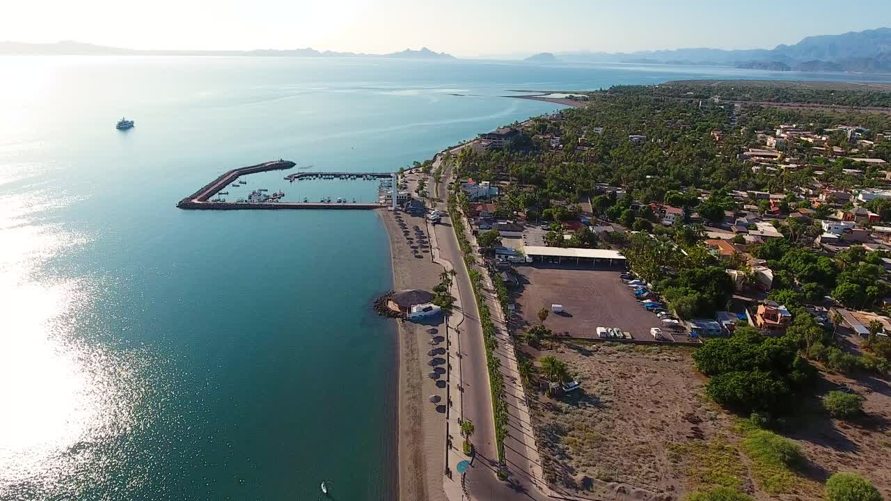 Drone shot of a Mexican city next to the beach &ldquo;Loreto??