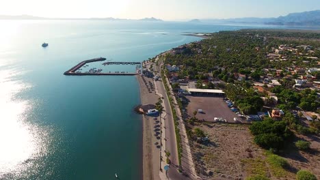 drone shot of a mexican city next to the beach “loreto??