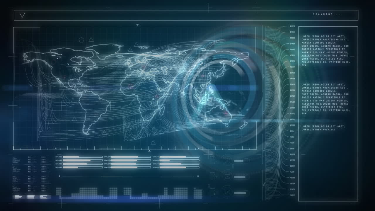animación de reloj en movimiento y datos diversos sobre el mapa del mundo