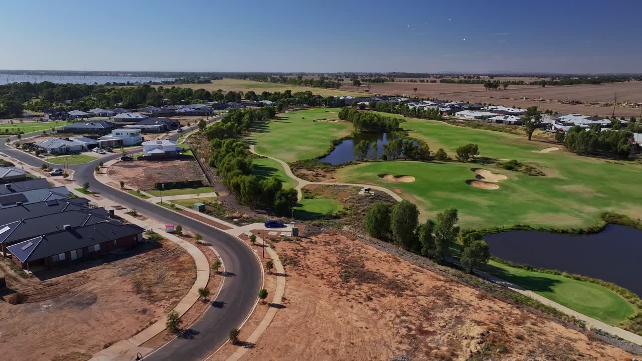 Aerial view of newly built homes adjoining the Black Bull Golf Course in Yarrawonga