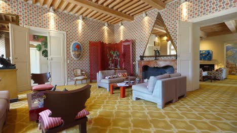 establishing shot of the luxury interior within the chateau de castille in the south of france