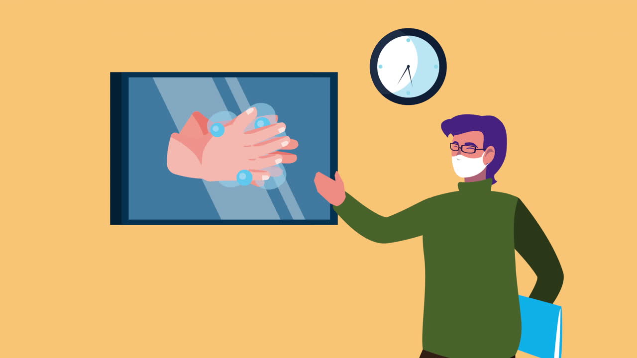 male teacher wearing medical mask for covid19 teaching hands washing
