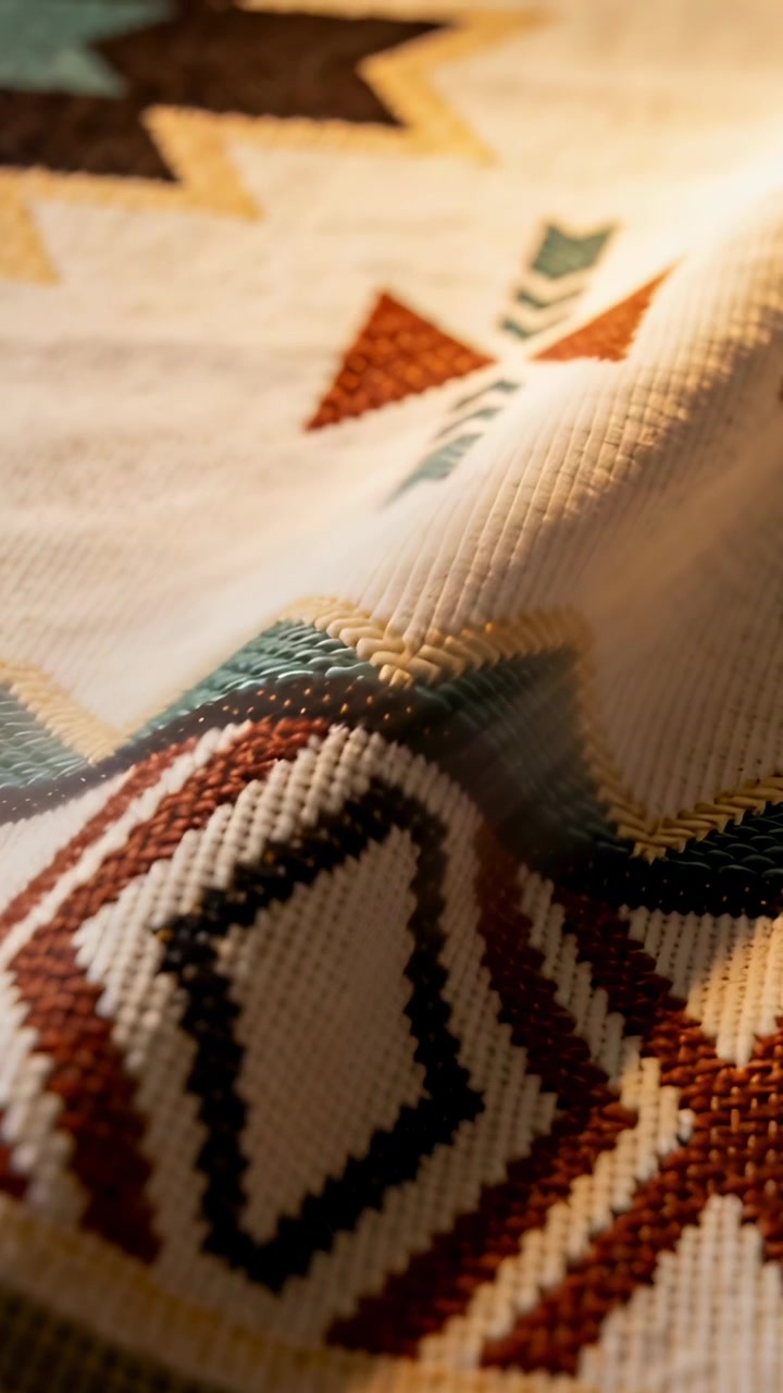 Vertical video: Shifting camera revealing woven textile closeup showing texture, highlight shifting