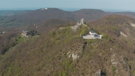 drone shot of the drachenfels with castle drachenburg siebengebirge near bonn - königswinter