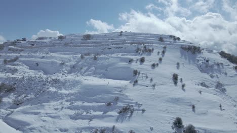 ascending shot up the side of the ski resort on mount hermon