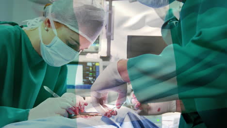 animation of flag of italy waving over surgeons in operating theatre