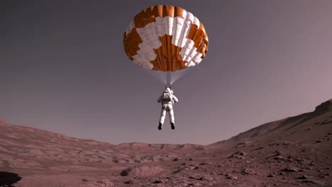 astronaut landing on mars with parachute