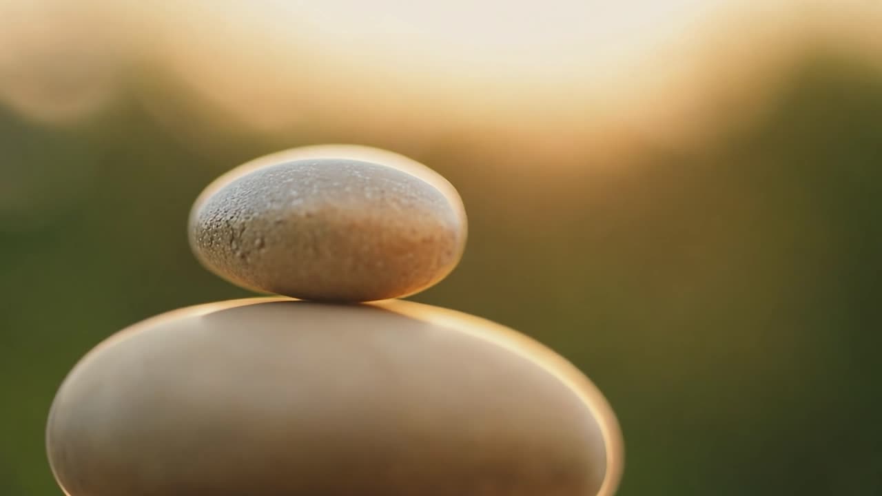 해가 지면 젠 돌들이 균형을 이루고