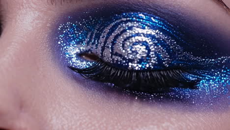 close-up of eye makeup with glitter and design