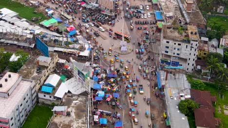 aerial view of rupatoli bus stand roundabout traffic in barisal, bangladesh