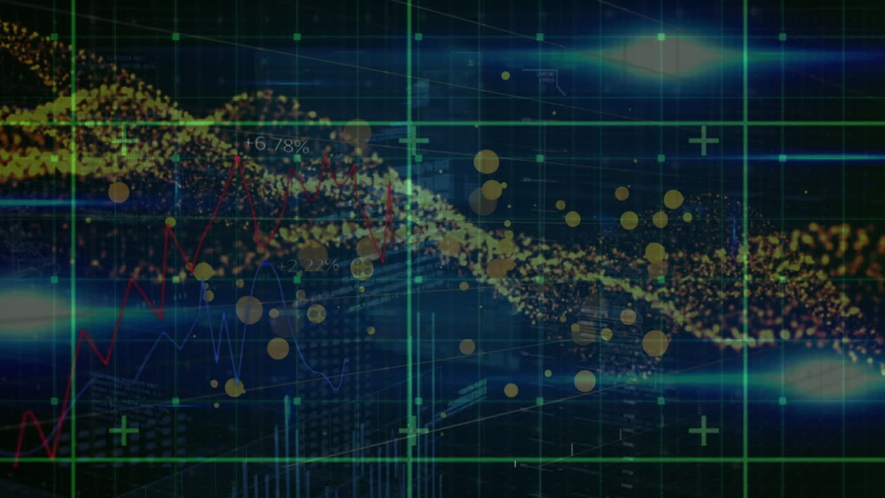 animación del procesamiento de datos digitales sobre cuadrícula sobre fondo negro