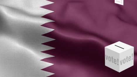 stembiljetten vliegen naar het stemhokje voor de selectie van qatar - stembiljettjes voor de vlag - verkiezing - stemming - vlag van qatar - qatar vlag hoog detail - nationale vlag qatar golven patroon loopbare elementen