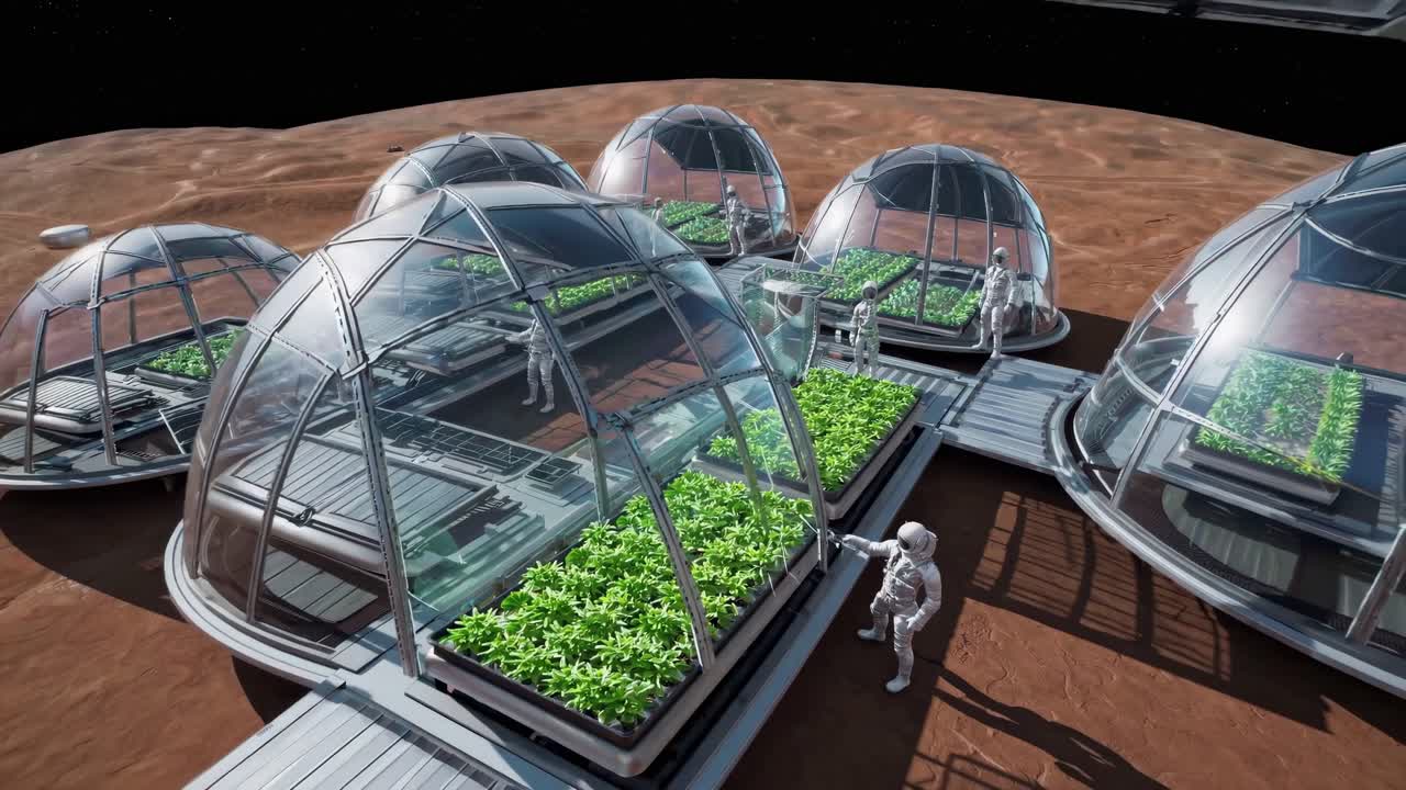Mars Habitat with Astronauts and Plant Growth