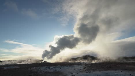 a sight of geothermal steam ascending in iceland - static shot