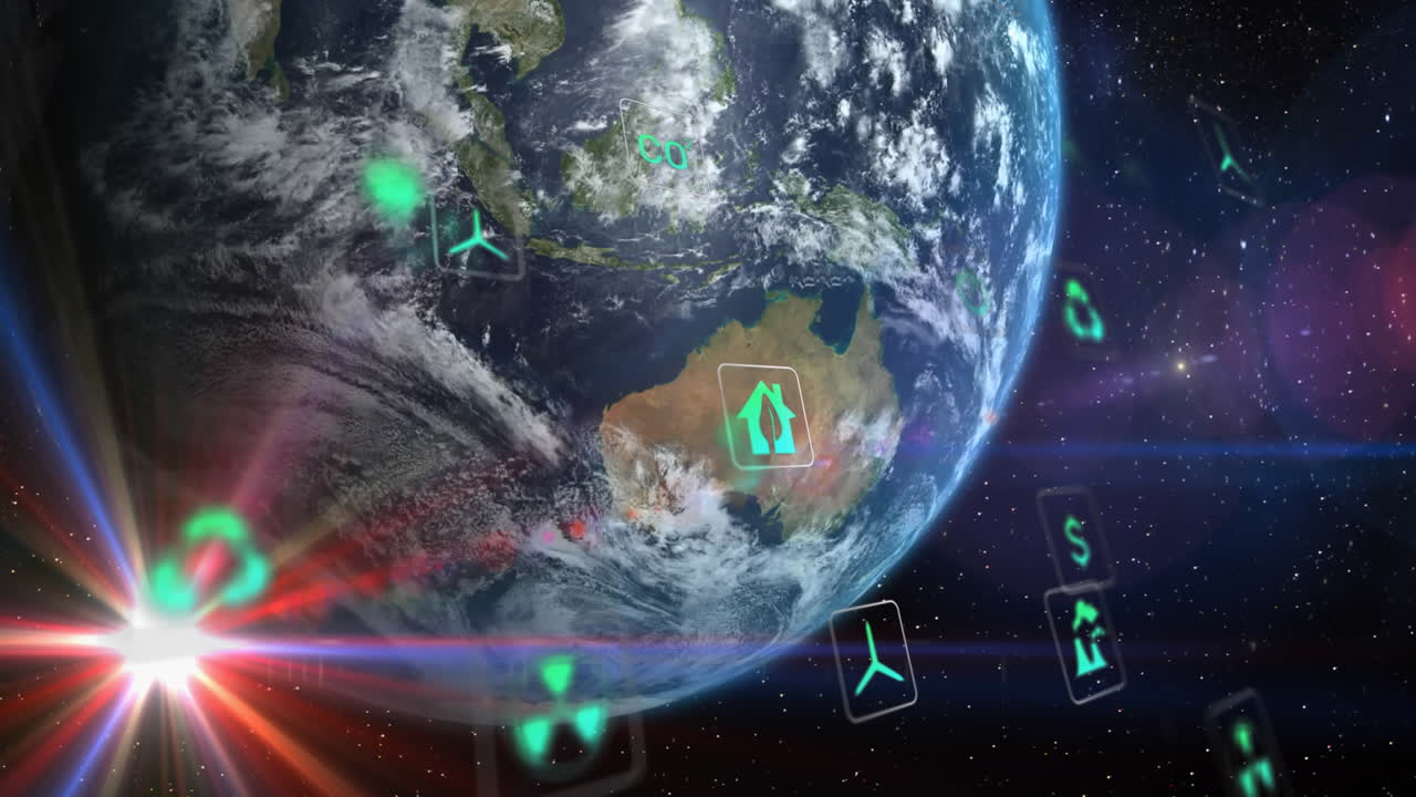 전 세계에 걸쳐 디지털 에코 아이콘을 처리하는 애니메이션