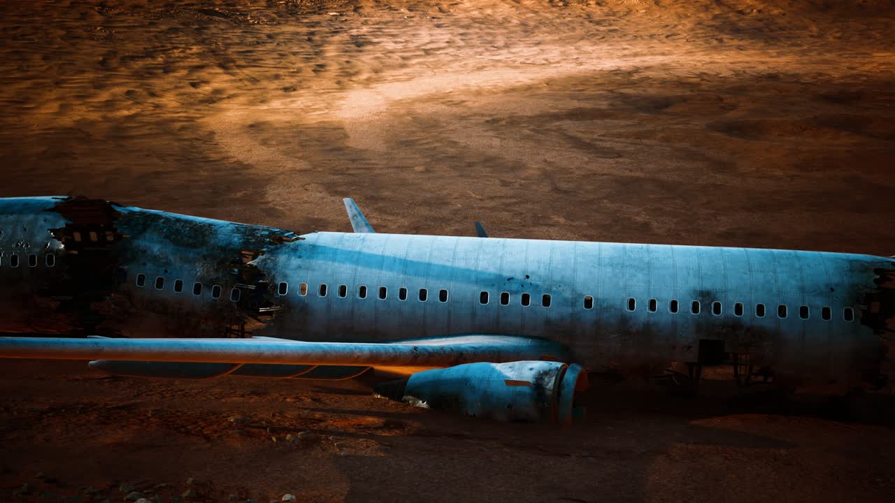avión aplastado abandonado en el desierto