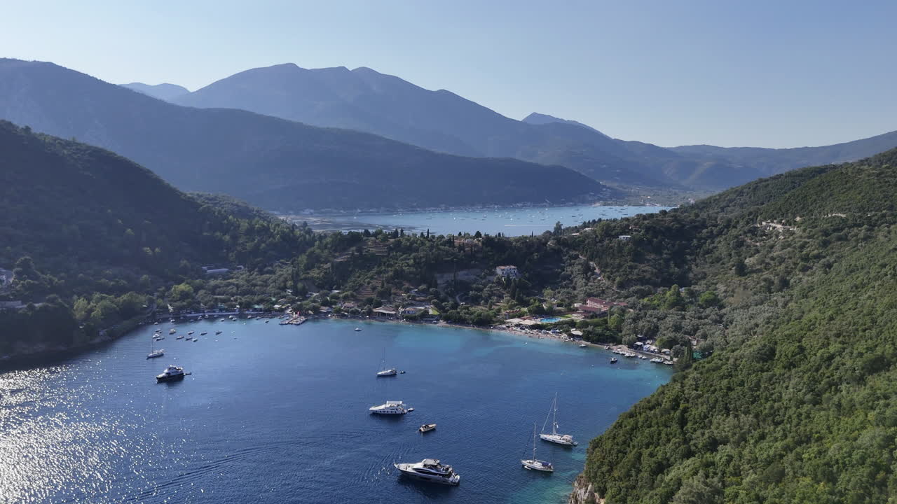 Aerial footage of a yacht sailing trip in the greek islands