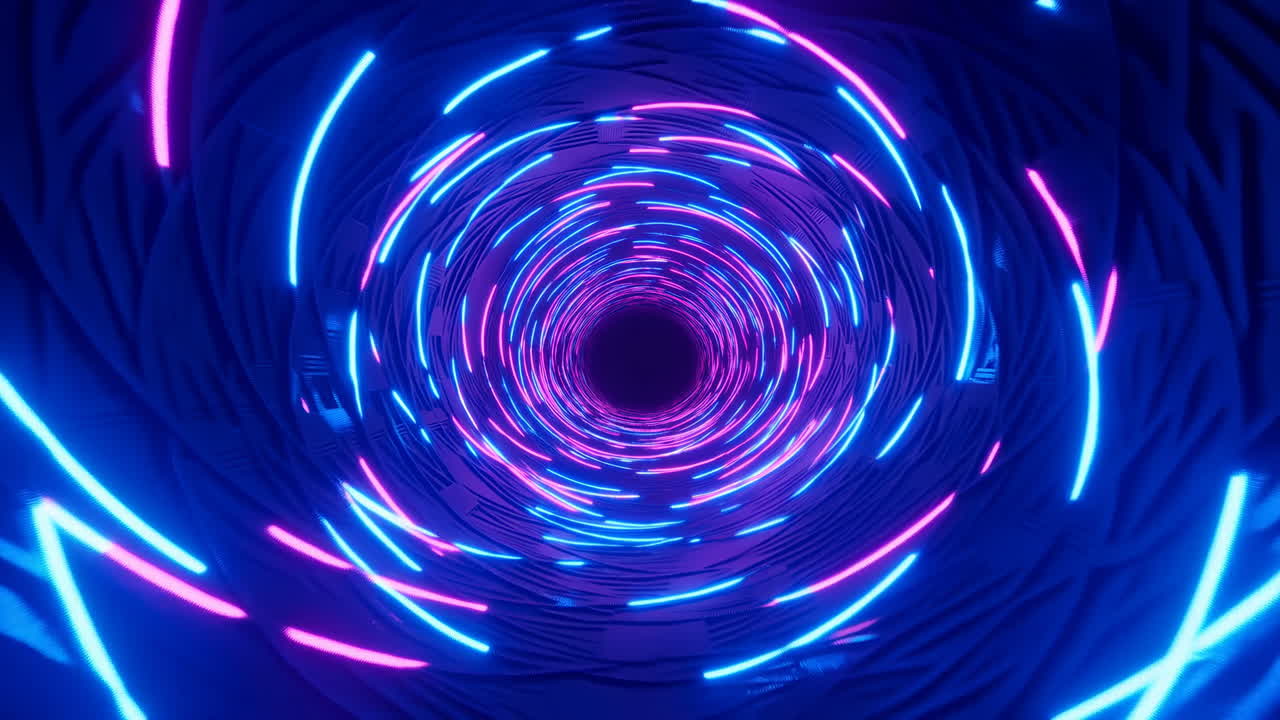 Tunnel astratto dinamico con linee neon blu e rosa incandescenti