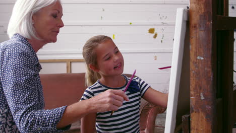 grandmother and granddaughter painting in studio shot on r3d