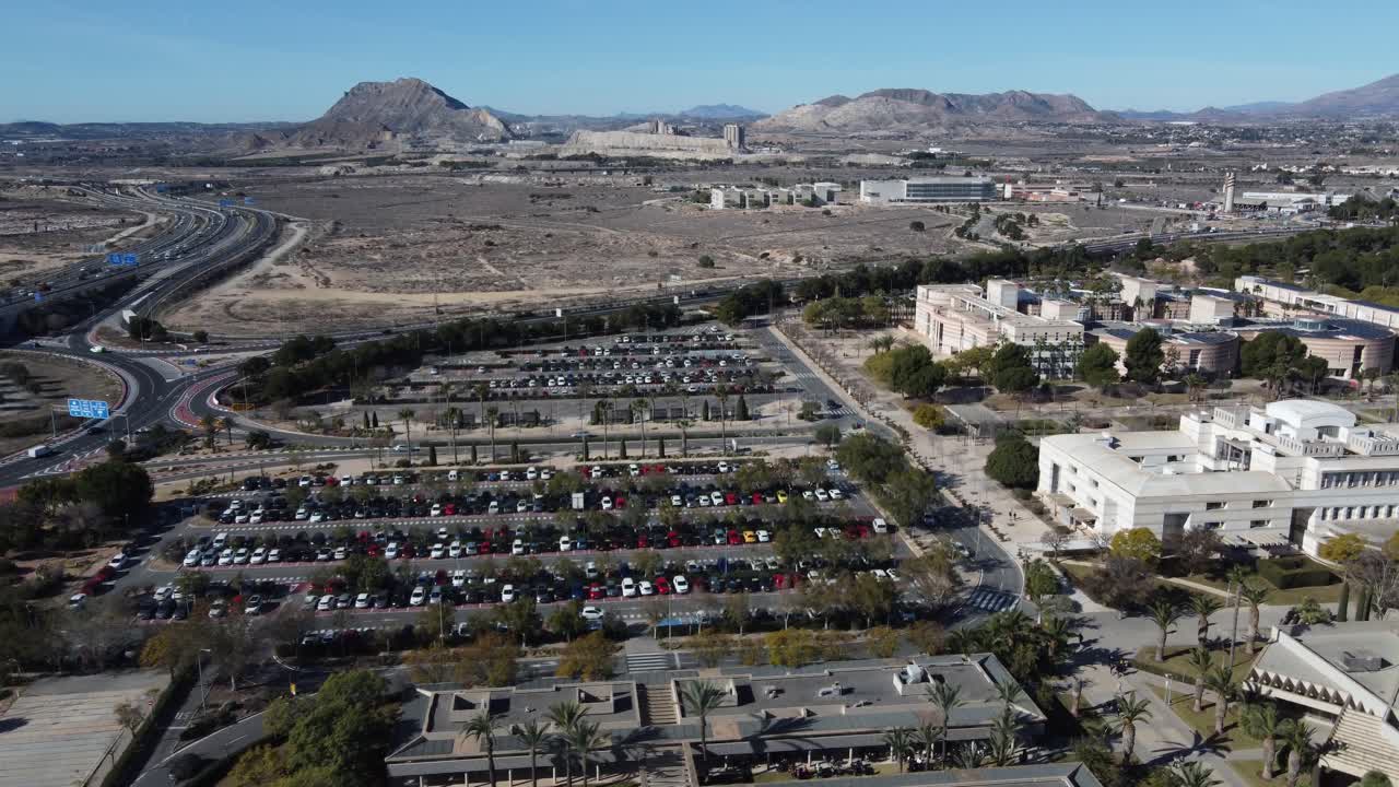 Aerial view of the parking lot at the Alicante University, Spain