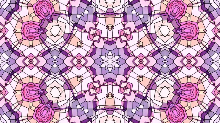 low poly geometric abstract background as a moving stained glass or kaleidoscope effect in 4k. Loop 3d animation, seamless footage in popular low poly style. Violet color V7