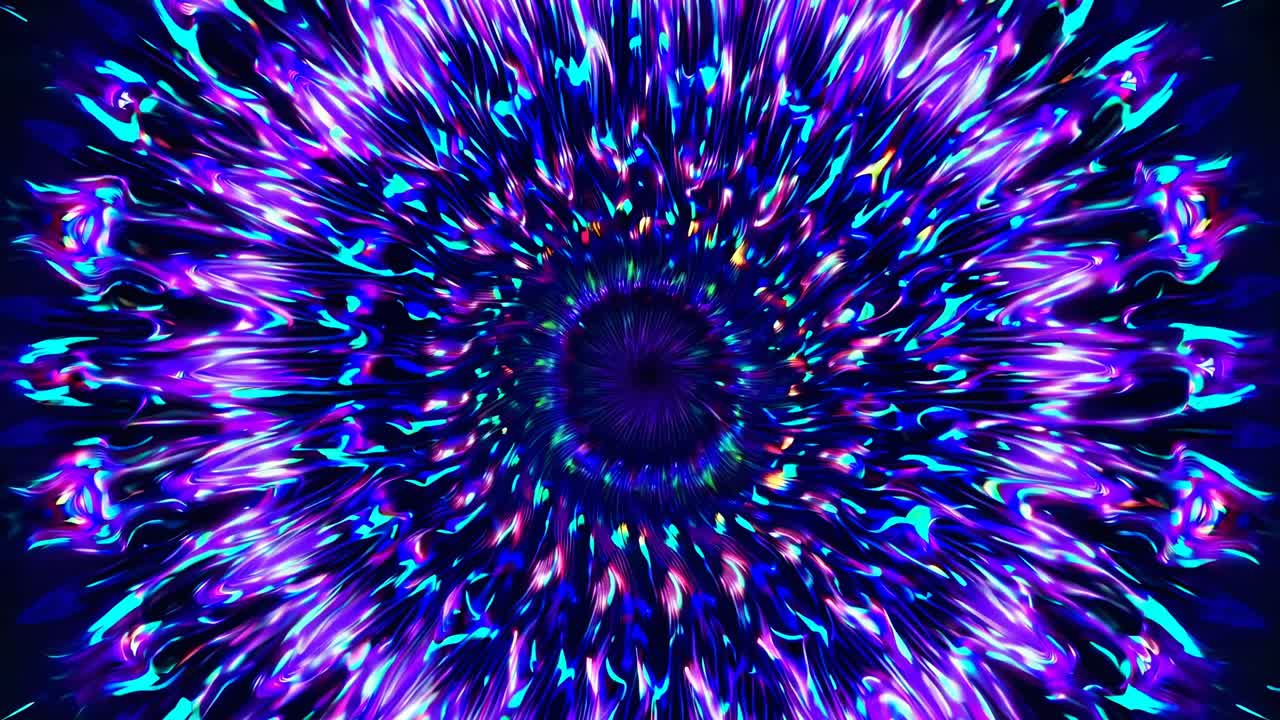 Un effetto caleidoscopio ipnotico con vivaci tonalità viola e blu, catturato da un angolo dall'alto