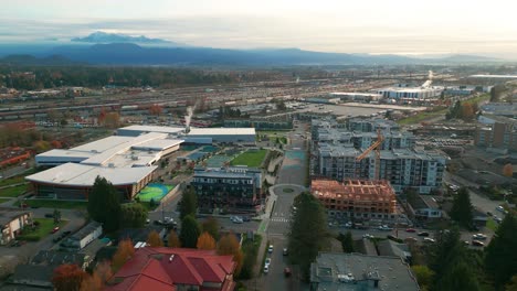 a wider aerial shot of port coquitlam community center in the residentail area.