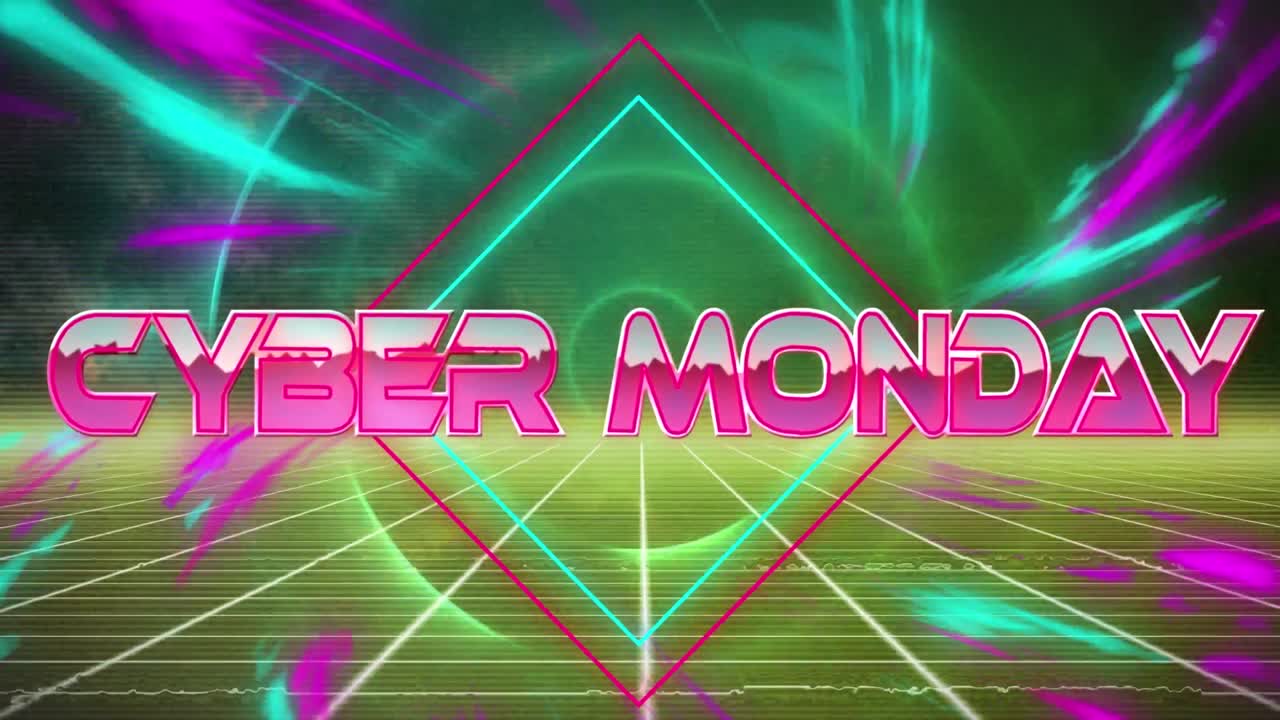 검은색 배경의 모양 위에 사이버 월요일 텍스트의 애니메이션