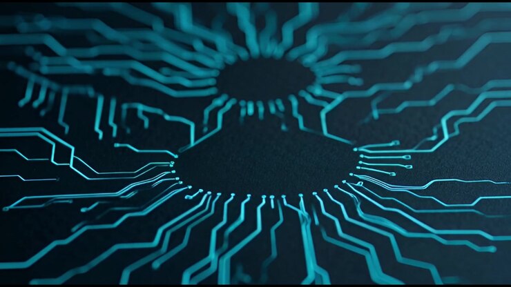 Digital Circuit Board Lines Pulsing with Data Flow