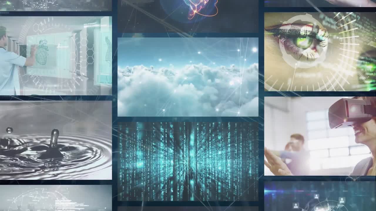 animación de la red de conexiones a través del procesamiento de datos en pantallas