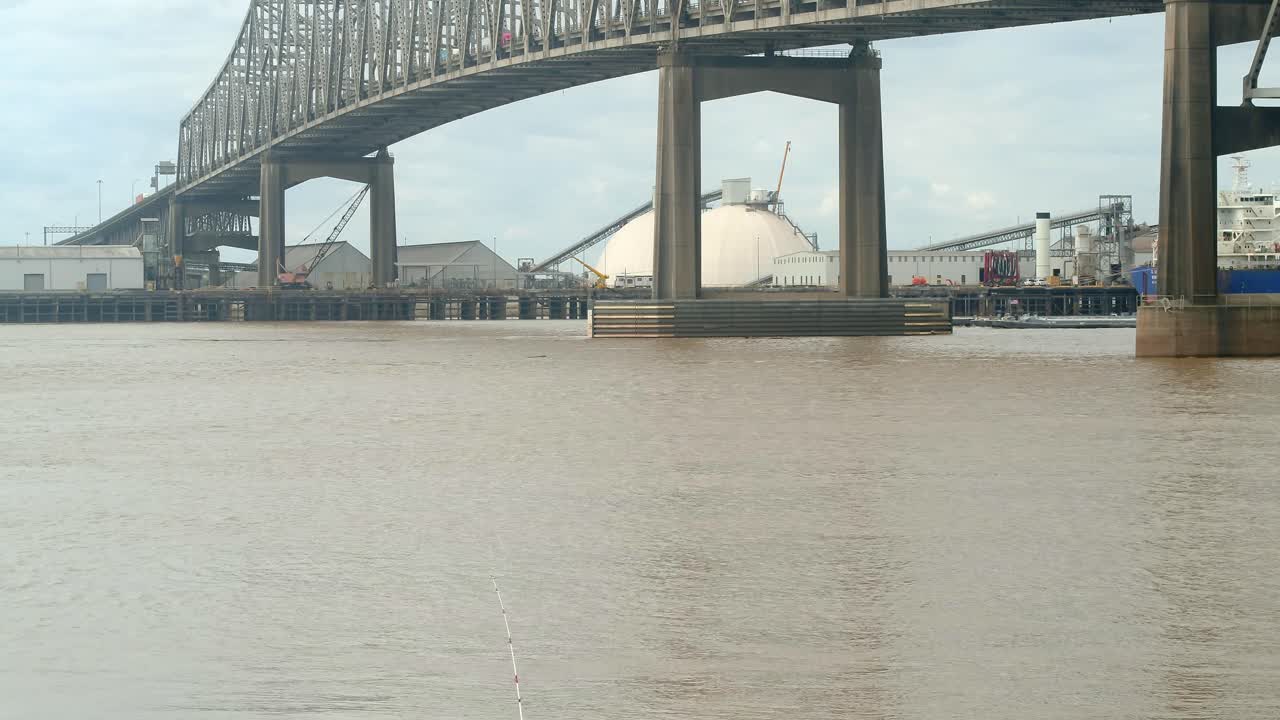 People fishing in Mississippi river in Baton Rouge, Louisiana