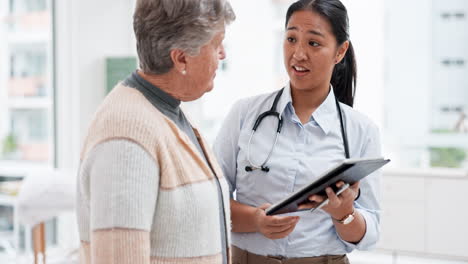 Tablet,-results-and-senior-woman-with-doctor