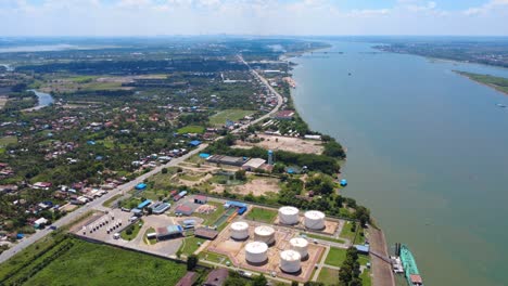 crude oil gas refinery industrial plant on mekong river cambodia southeast asia