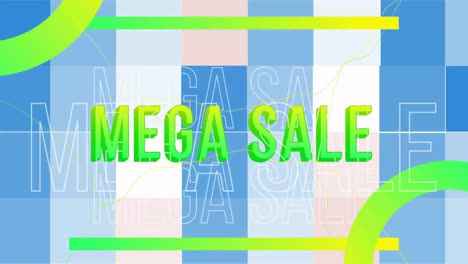 Animation-of-green-mega-sale-over-colorful-shapes